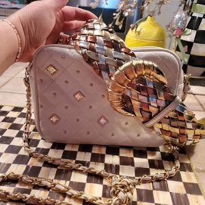 Vintage 80s White Leather Purse with Rhinestones